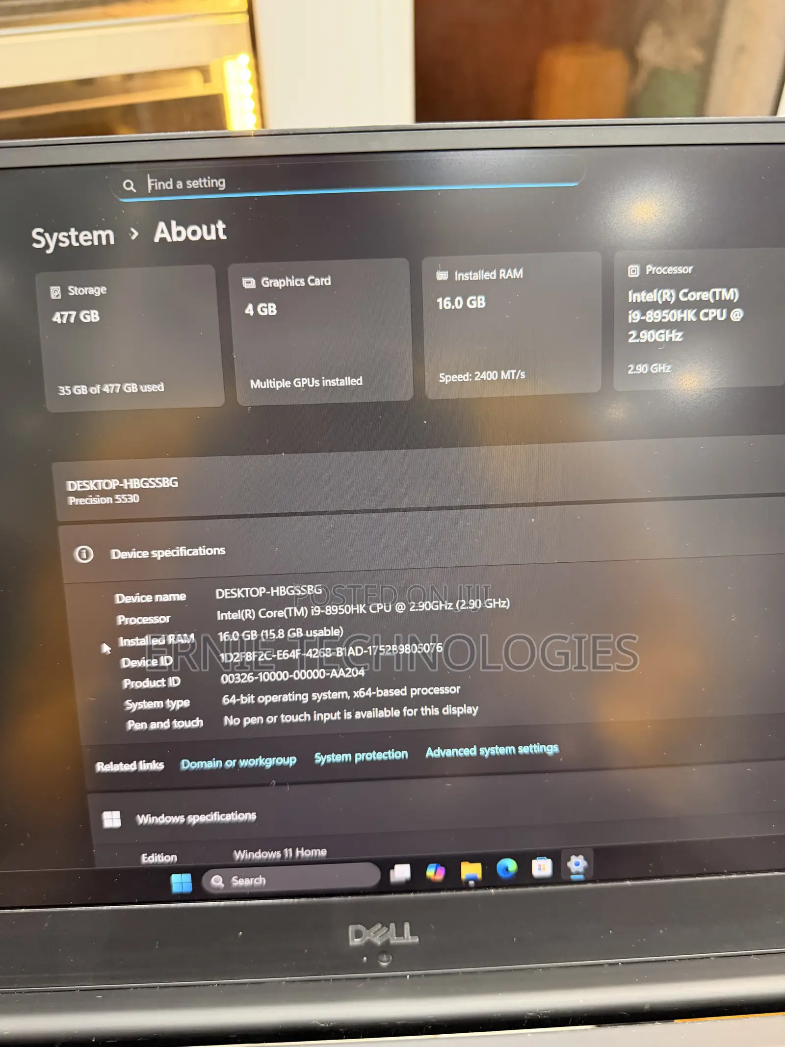 Laptop Dell Precision 5530 16GB Intel Core i9 SSD 512GB