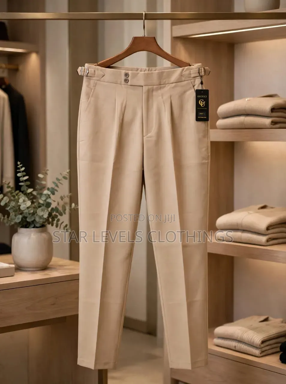 Elegant Men's Side _Adjuster Tailored Trousers (Gray and Beige Color)