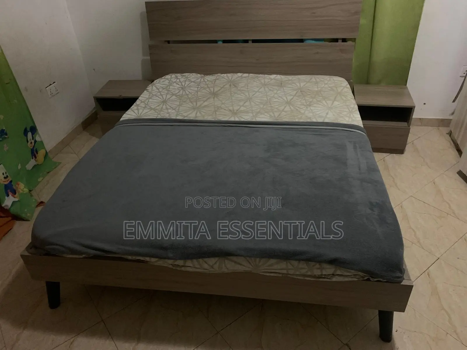 Bed Frame With 2 Bed Side Lockers and Mattress