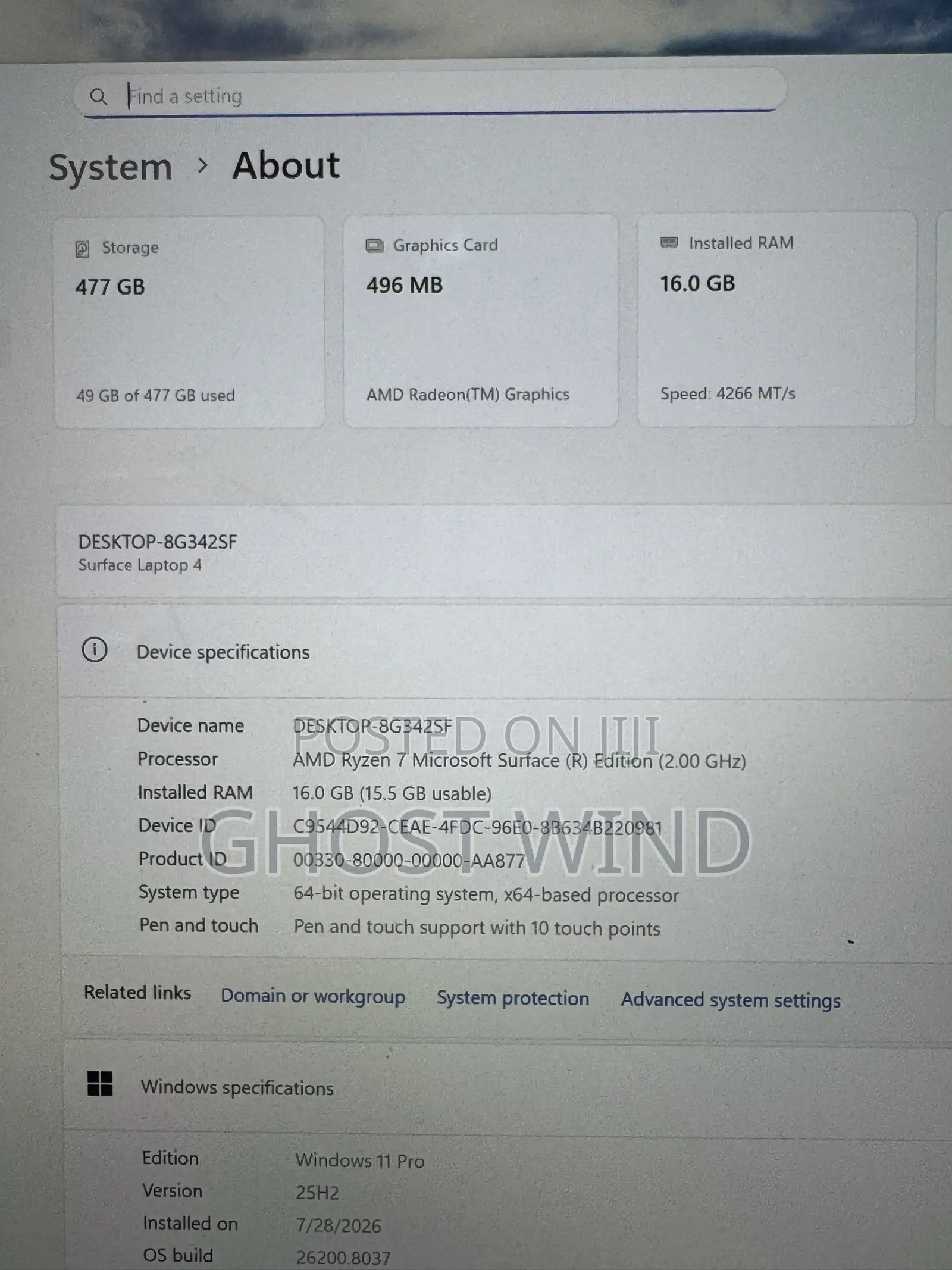 Laptop Microsoft Surface Laptop 4 16GB AMD Ryzen 7 SSD 512GB
