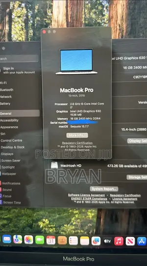 Laptop Apple MacBook Pro 2018 16GB Intel Core i7 SSD 512GB