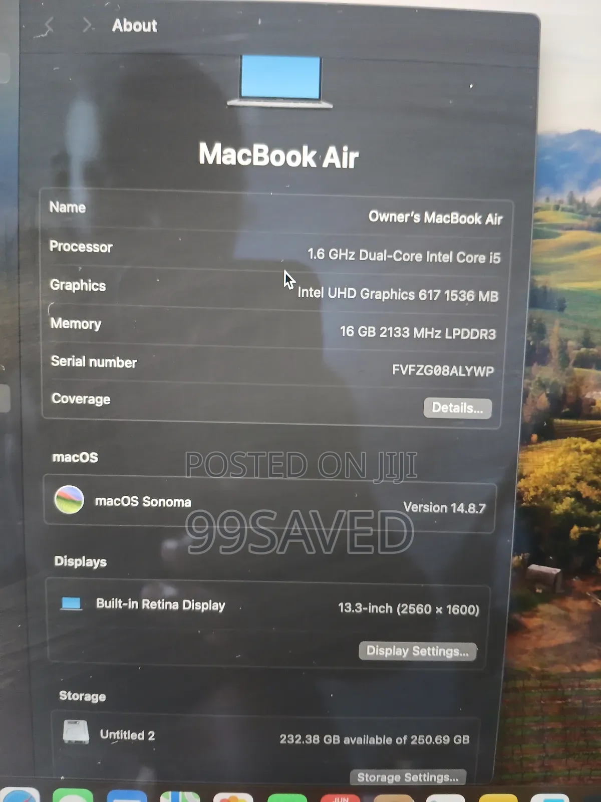 Laptop Apple MacBook Air 2019 16GB Intel Core i5 SSD 256GB