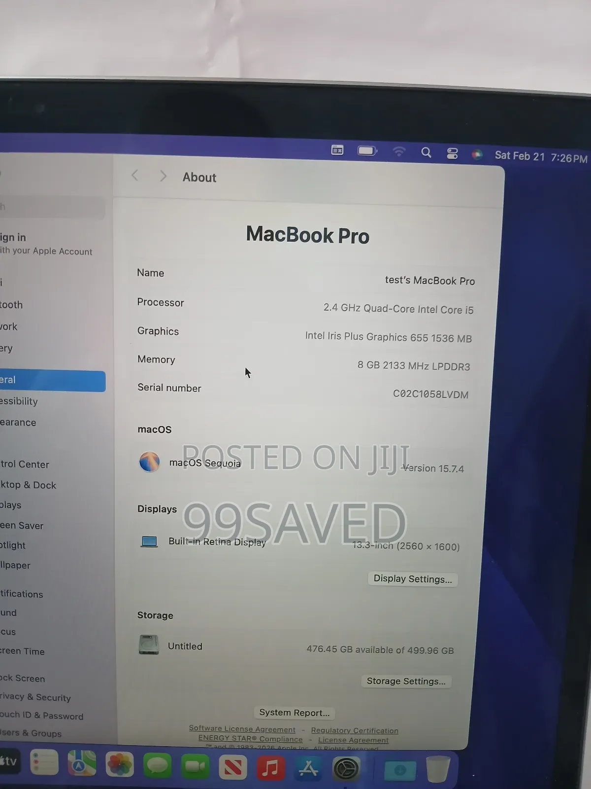 Laptop Apple MacBook Pro 2019 8GB Intel Core i5 SSD 512GB