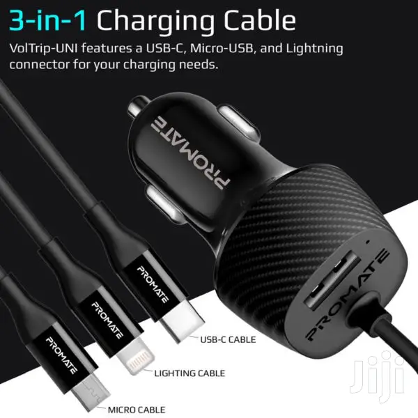 Promate Voltrip Multi-Connect Universal Car Charger+USB Port