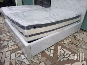 White Quality Queensize Bed. With Mattress 14 Inches