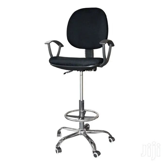 High Fabric Teller And Cashier Chair With Footring - Black