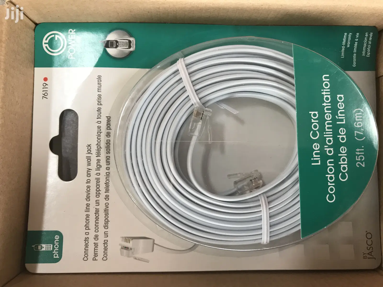 Jasco Power Gear 25ft Phone Line Cord White NEW