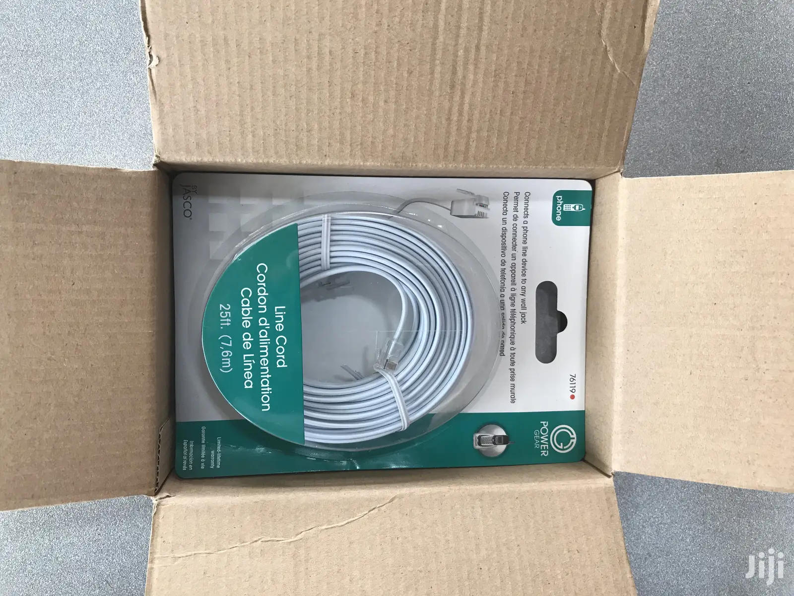 Jasco Power Gear 25ft Phone Line Cord White NEW