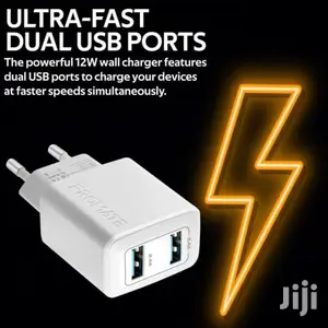 Promate Biplug 12W Wall Charger With Dual USB Ports(White)