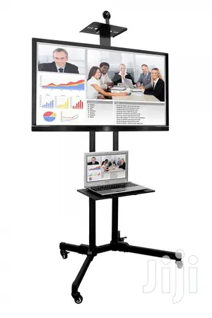 Black Color Flat Mobile TV Media Stand Cart For 32-70”