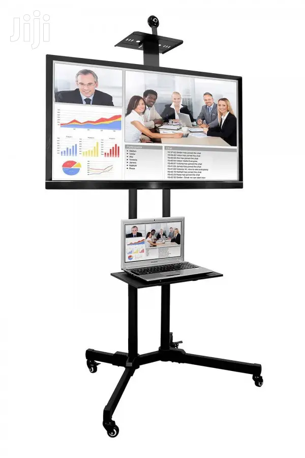 Black Color Flat Mobile TV Media Stand Cart For 32-70”