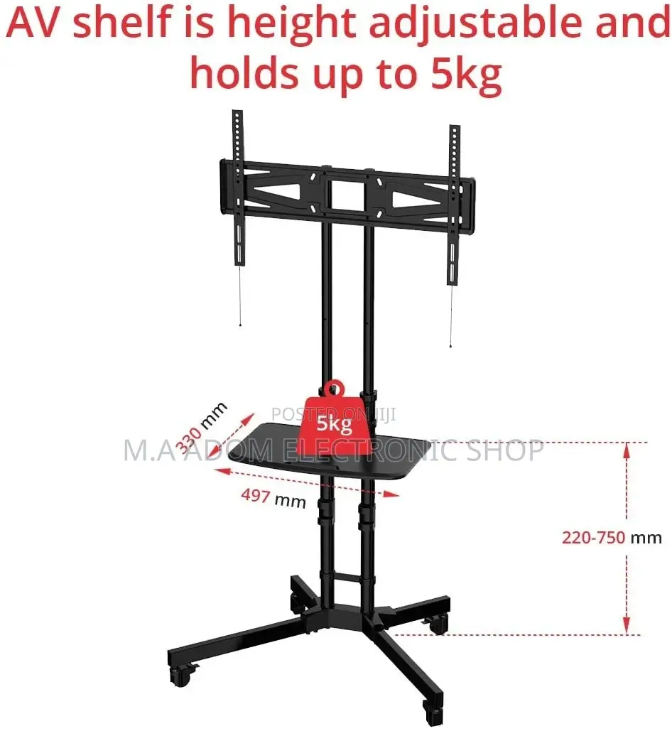 Black Mobile TV Stand Cart Wheels Shelf Floor Stand Mount