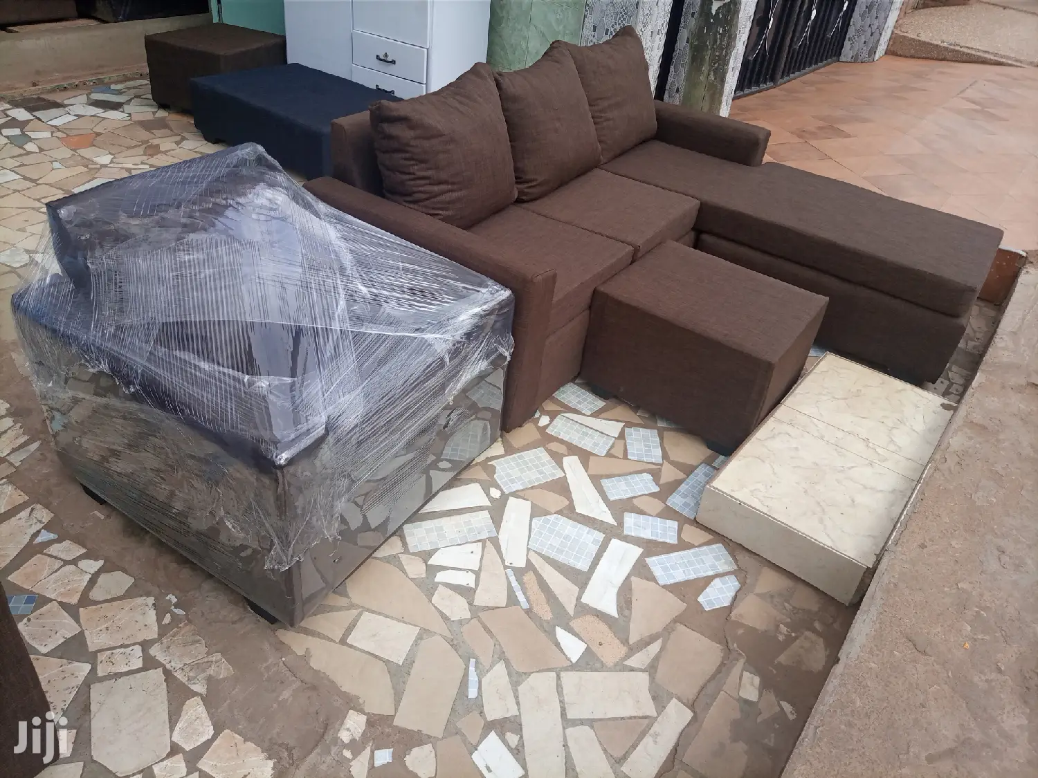 Lshape Wirh Single Couch . Free Delivery