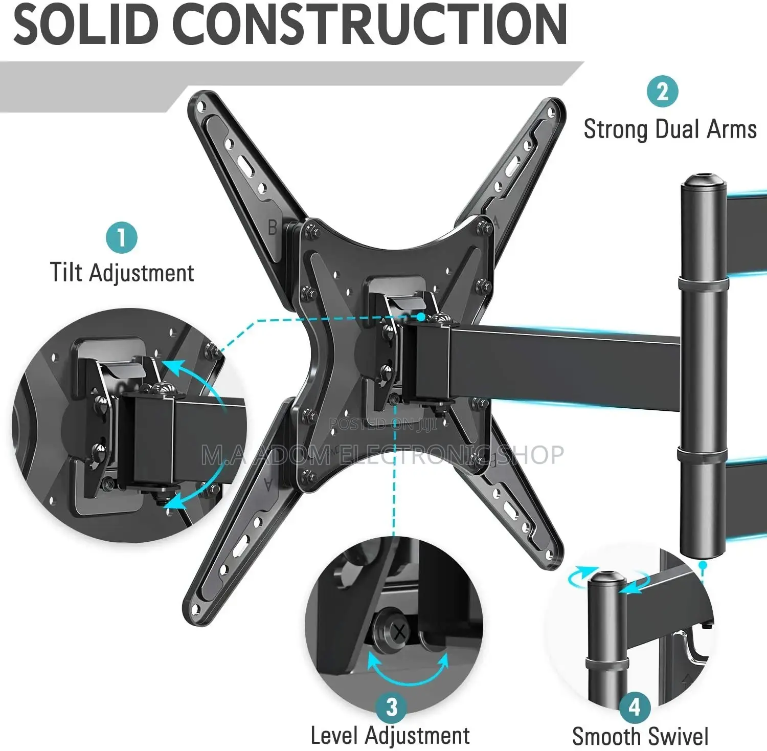 Tilting, Full Motion TV Wall Mount Mountup for Most 26-55 In