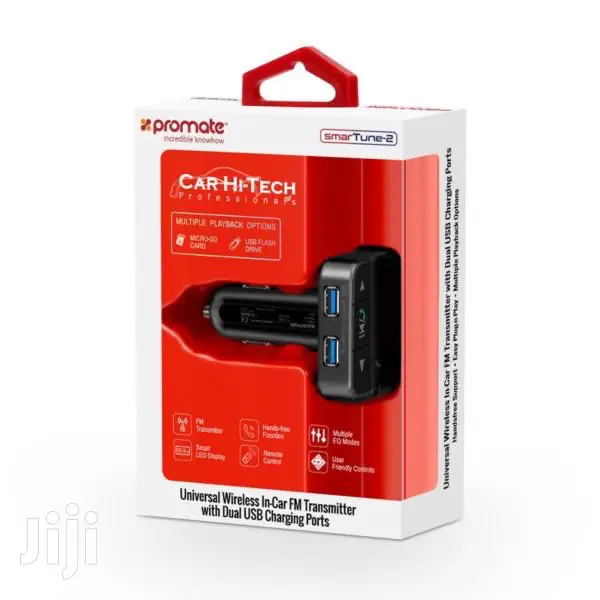 Promate Smartune-2 Universal BT In-car FM+USB Charging Ports