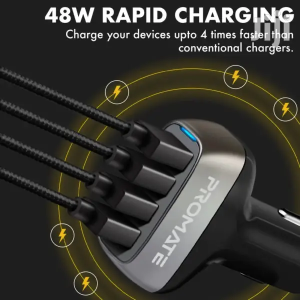 Promate Scud-48 48W Fast Charging 4-Port USB Car Charger